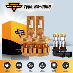AUXBEAM 70W Hi Lo Beam H4+9006 Car LED Headlights Bulb 6000K Fog Light F-16 Plus - Picture 1 of 12