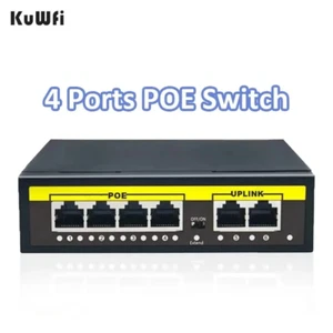 KuWFi 48V POE Switch 4-Port 100Mbps Ethernet Network Switch for IP Cameras WiFi - Picture 1 of 8