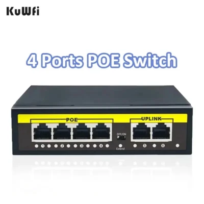 KuWFi 48V POE Switch 4 porte 100Mbps switch di rete Ethernet per telecamere IP WiFi - Immagine 1 di 4