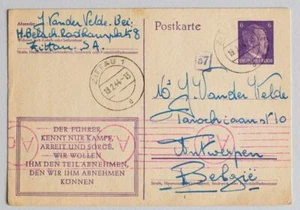 BELGIEN aus DEUTSCHLAND 1944 Sklavenarbeiterkarte ZITTAU nach van den Velde/Antwerpen ANSEHEN - Bild 1 von 2