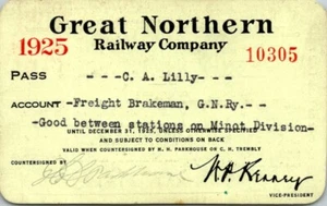 1925 Great Northern Railway Employee Pass Lilly - Picture 1 of 2