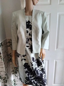 Jacques vert petite mint green floral pencil dress & bolero jacket size 14 new - Picture 1 of 13
