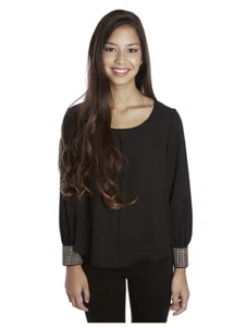 IZ Byer Embellished Cuffs Black Peasant Blouse Size small - Picture 1 of 9