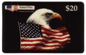 Tarjeta telefónica TK 95a/Phonecard Amerivox Bald Eagle Centered Behind American Flag  - Imagen 1 de 1