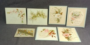 7 Victorian Card Christmas New Years Water Lilly Flower Litho Print Antique C92 - Picture 1 of 20