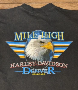 Harley Davidson Denver Colorado Mile High Black Eagle Henley Style De Colección Talla L - Imagen 1 de 10