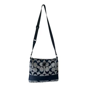 Coach Signature Stripe File Crossbody Zip Shoulder Bag F19220 Black Vintage Y2K - Picture 1 of 5