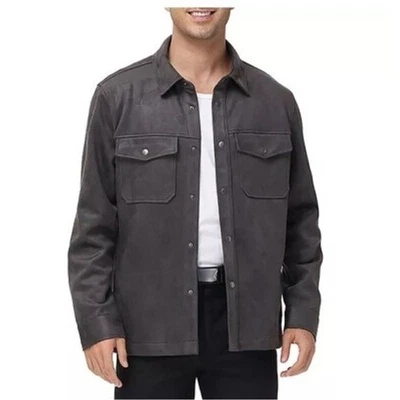 FRYE Men's Faux Suede Shirt Jacket Charcoal Gray Snap Front Size XL NWT - Image 1 of 4