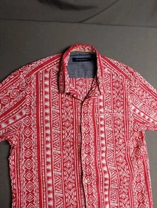 Tommy Bahama Shirt Mens M Red Stretch Geometric Takoda Tiles Seersucker Hawaiian - Picture 1 of 10