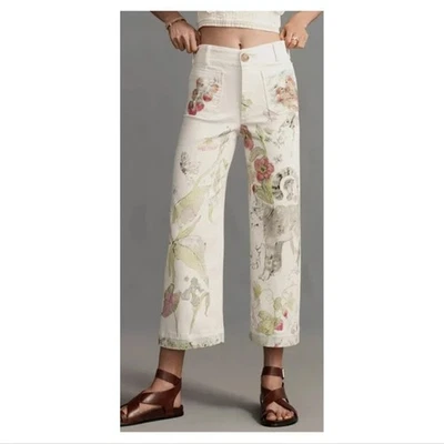 Anthropologie Maeve 牛仔裤 24 小号全新带标签 Colette 裁剪阔腿天鹅八卦 — 第 1/4 张图片