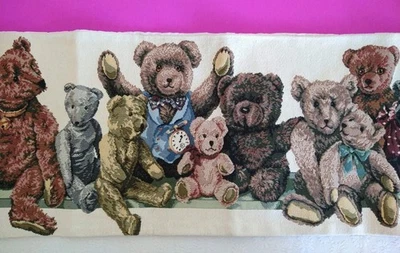 Teddy Bears  Tapestry Table Runner 12"/32" Vtg Boyd's Bears Kitchen Textile  - Image 1 of 4