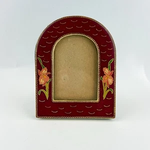 Vintage Burgundy Floral Arch Enamel Mini Picture Frame 2x3 - Picture 1 of 6