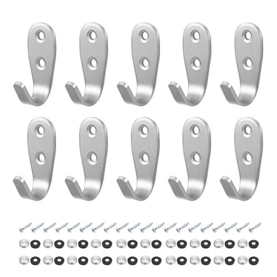 10 Pcs Wall Mounted Hook Hooks Single Bags Hanger With Screws, Stainless Steel Foto 1 de 3