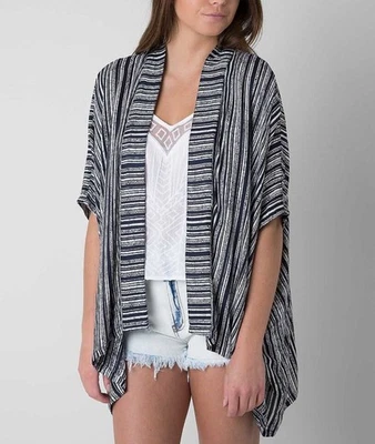RVCA Woo Would Striped Flyaway Kimono Cardigan M/L Black Ivory Lightweight - Image 1 of 4