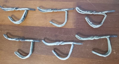 6 Vtg Twisted Metal Wire Coat Hat Hooks, Old White Paint Shabby Chic Farmhouse - Image 1 of 4