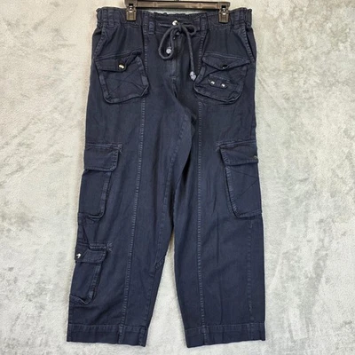 Free People Tahiti Cargo Pants Womens Large Navy Blue Cotton Drawstring Utility - Image 1 of 4