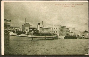 451 CHILE VALDIVIA MALECÓN MUELLE DE PASAJEROS POSTAL 1935 - Imagen 1 de 2
