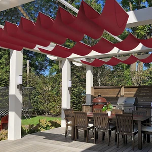 Waterproof Retractable Pergola Replacement Shade Cover Wave Sail Awning-Red - Picture 1 of 9