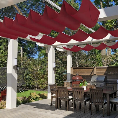Waterproof Retractable Pergola Replacement Shade Cover Wave Sail Awning-Red - Image 1 of 4