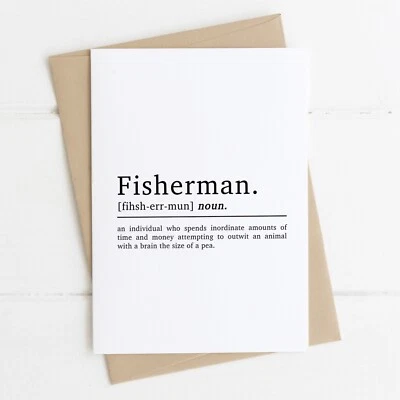 ALLUVION Fisherman Definition Card Funny Fishing Angling Angler Happy Birthday Cards A6