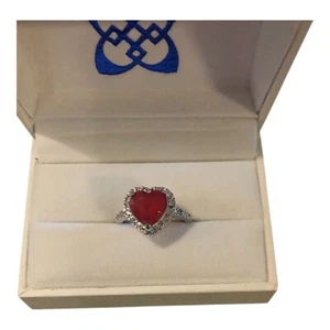 Neu ohne Etikett herzförmiger roter und klarer Edelstein Sterlingsilber Ring Größe 8 - Bild 1 von 4
