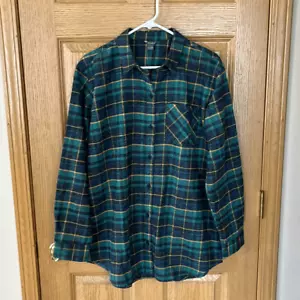 NWT Eddie Bauer Hemplify Plaid Flannel Shirt Medium Tall MT - Picture 1 of 5