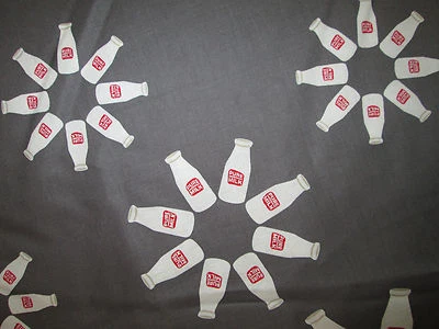 MILK BOTTLES OLD FASHION BOTTLE PURE GREY COTTON FABRIC FQ - Image 1 of 4