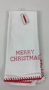 Juego de 2 toallas de plato Feliz Navidad Navidad rojo blanco gris algodón NUEVO 25"x15" - Imagen 1 de 3