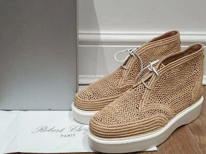 Robert Clergerie Femmes Beige Raffia Haut Caoutchouc Semelle Compensée UK7 Neuf - Bild 1 von 8