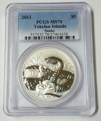 2013  $5 Tokelau Islands Snake PCGS MS 70       - Image 1 of 2