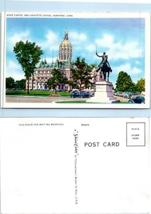 Statua Campidoglio di Stato e Lafayette, Hartford, CT Vintage PC - Foto 1 di 1