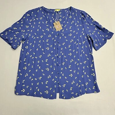 Blusa con botones Joules Georgia Lemon Ditsy para mujer EE. UU. 10 cuello en V azul amarillo Foto 1 de 4