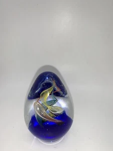 VTg Spiral Multi Color Helix Swirl Art Glass PAPERWEIGHT Cobalt Blue Murano? - Picture 1 of 5