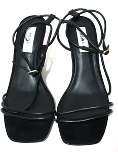 Reiss Sandals Kali Strappy Wedge Heels Black Suede Ankle Fastening Sandals - Picture 1 of 5