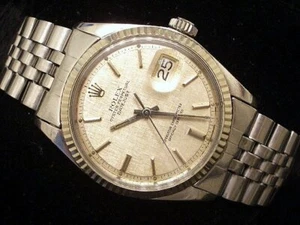 Rolex Datejust 1601 Men Stainless Steel Watch White Gold Bezel Silver Linen Dial - Picture 1 of 4