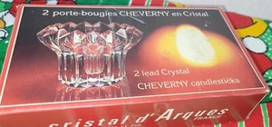 VINTAGE Cheverny PAIR of Lead Crystal Candle Holders Made In France Original Box - Picture 1 of 11
