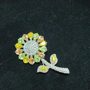 Impresionante broche flor EC de plata de ley incrustado con piedras - Imagen 1 de 10