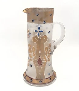 ANTIKER VIKTORIANISCHER MATTGLAS EMAILLIERT FLORAL GOLD VERGOLDET KRUG UV REAKTIV - Bild 1 von 15