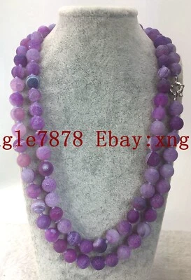 Collar de cuentas de piedras preciosas de ágata escarcha de sueño púrpura natural de 6/8/10 mm 36" AAA+ Foto 1 de 4
