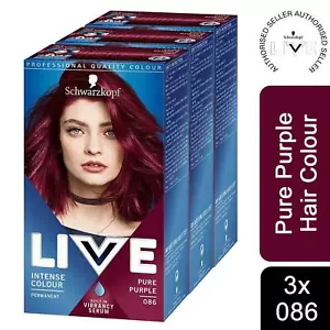 3x Schwarzkopf Live Intense Permenant Colour Pure Purple 086 mit Vibrancy Serum - Bild 1 von 3