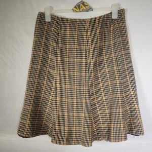 vintage borwn mustard plaid skirt trumpet ruffle style size 14 - Picture 1 of 2