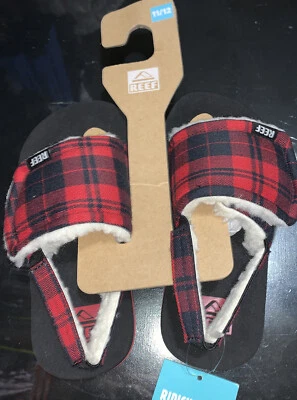 Reef Kids Little Ahi Camper Slide Slipper Sandal - Red Plaid US Size 11/12 - Image 1 of 3