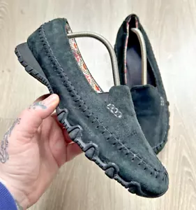 Skechers Slip On Shoes Trainers Black/ Very Dark Green Suede UK 5 Flats Walking - Picture 1 of 14