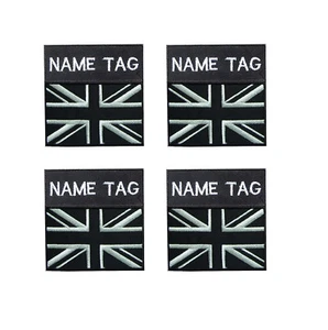 Black and White Union Jack Custom name  badge , set of 4 HOOK and LOOP  patches - Picture 1 of 3