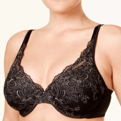 Sujetador Playtex 40DD Suavizado Lateral Bordado Con Aros Encaje Negro Cobertura Completa Foto 1 de 4