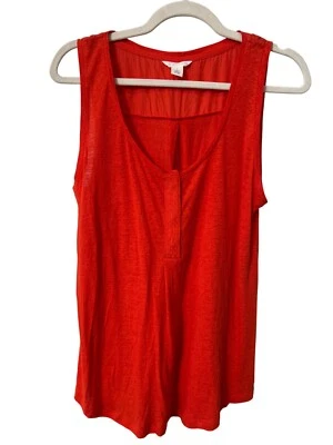 Camiseta sin mangas Caslon cuello redondo Henley para mujer pequeña sin mangas mezcla de lino rojo naranja Foto 1 de 4