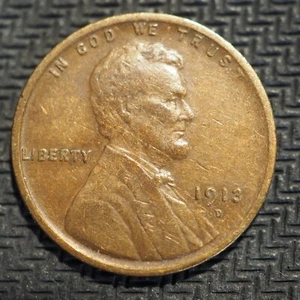 1913 ** D ** LINCOLN CENT *NICE COIN!* - FREE SHIPPING! X4520 - Picture 1 of 2