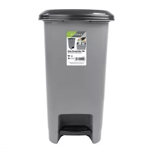 JVL Slim Plastic Lidded Foot Pedal Waste Bin, 15L, Grey - Picture 1 of 23