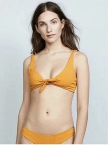Conjunto de bikini de natación acanalado delantero con corbata Mara Hoffman Rio amarillo mostaza S/M - Imagen 1 de 10