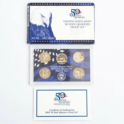 2001 S US 50 State Quarters Uncirculated Proof Mint Set - 5 Proof Coins OGP COA - Image 1 of 4